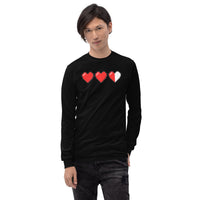 3 Heart Meter design on unisex long sleeve shirt, front view