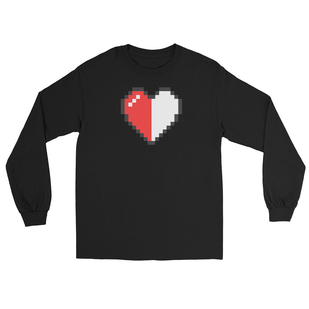 Retro 8 Bit Video Game Pixelated Half Heart Long Sleeve Shirt