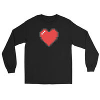 Pixel Heart design on unisex long sleeve shirt, front view