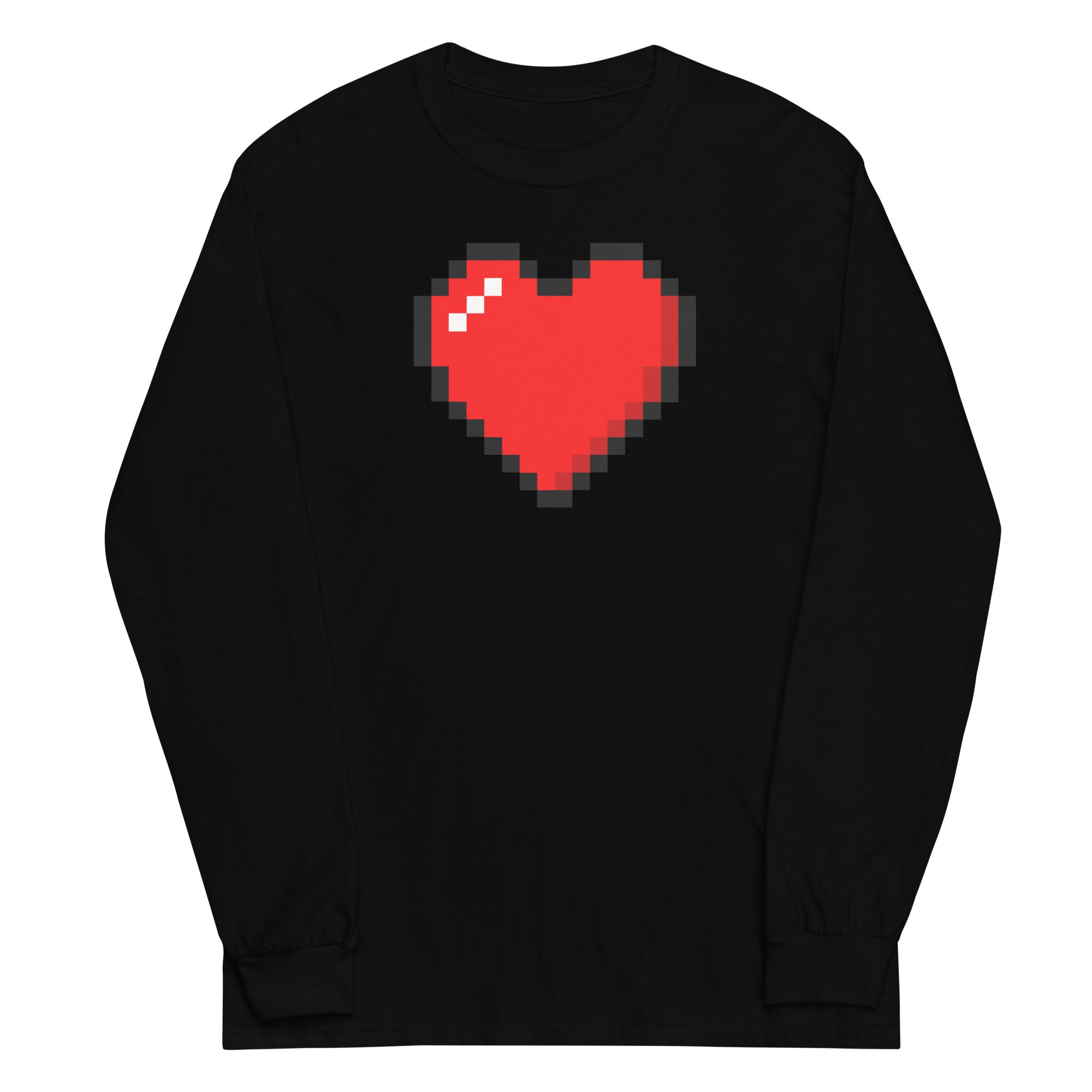Retro 8 Bit Video Game Pixelated Heart Long Sleeve Shirt