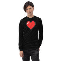 Pixel Heart design on unisex long sleeve shirt, front view