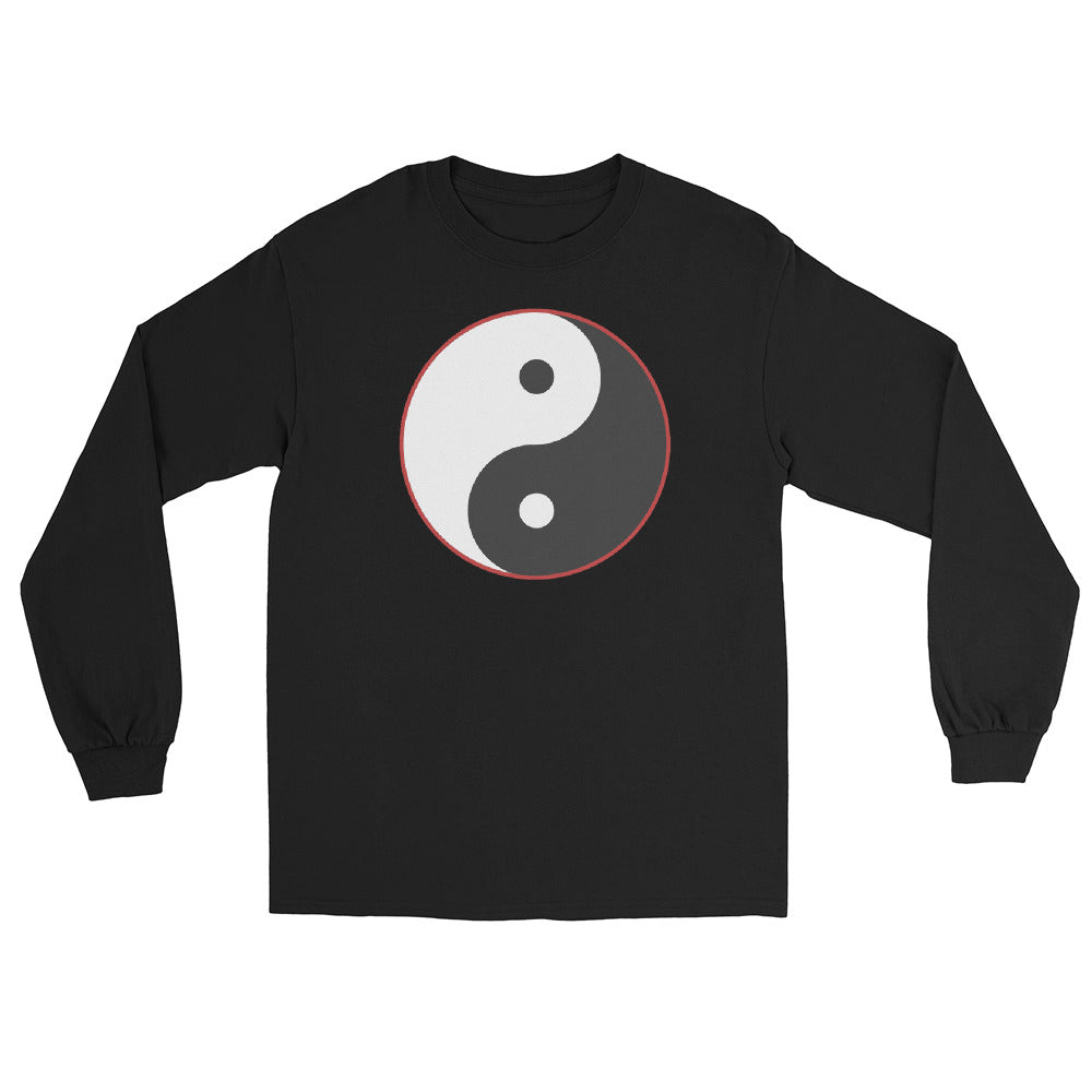 Yin Yang Symbol design on unisex long sleeve shirt, front view