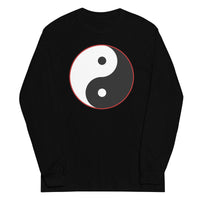 Yin Yang Symbol design on unisex long sleeve shirt, front view
