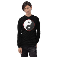 Yin Yang Symbol design on unisex long sleeve shirt, front view