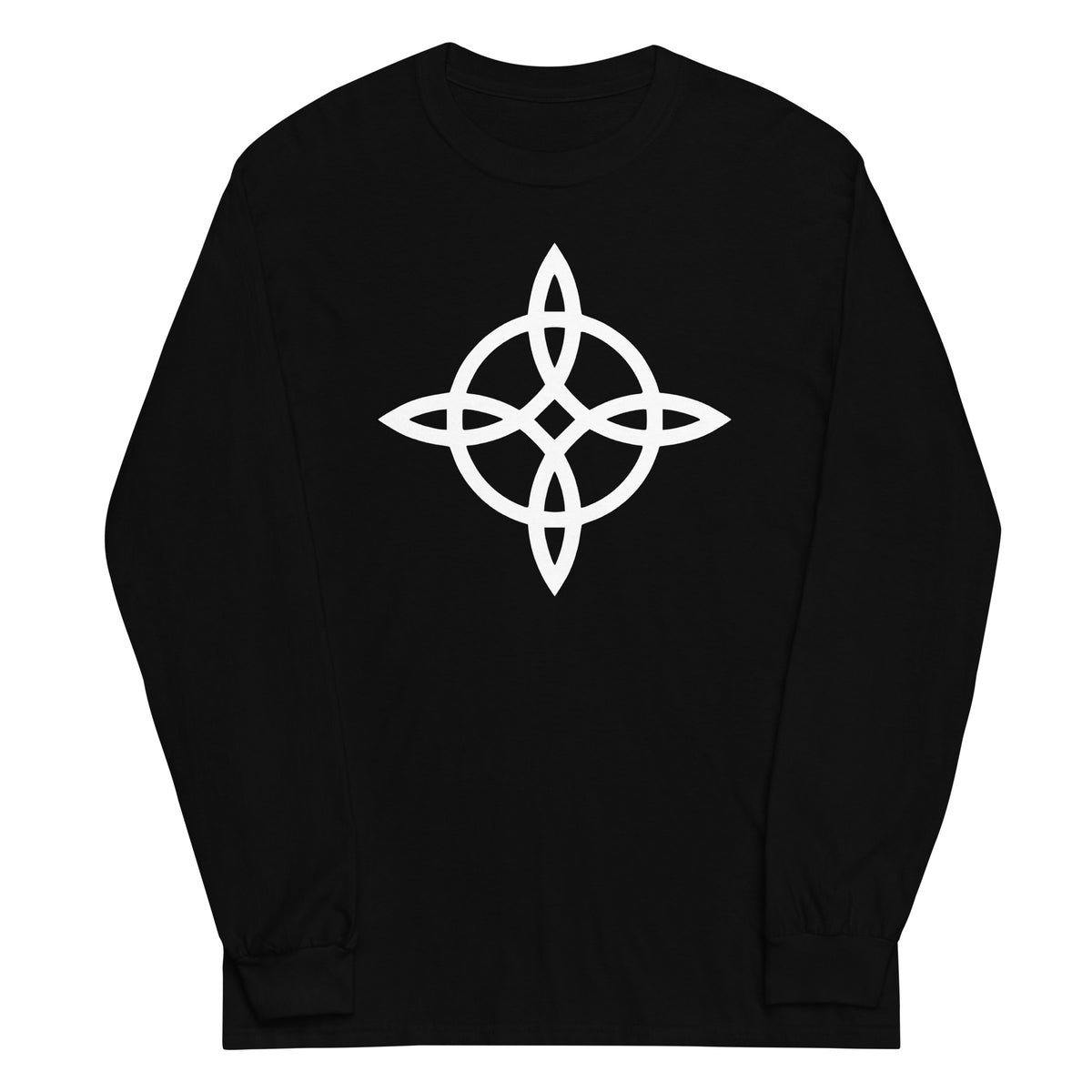 Witches Knot design on unisex long sleeve shirt, front view