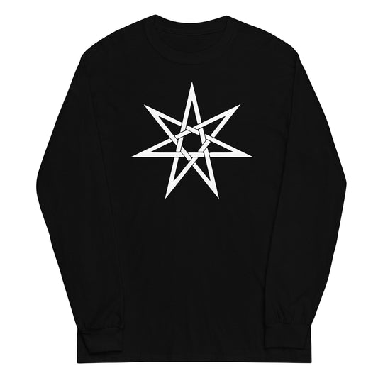 White Elven Star design on unisex long sleeve shirt, front view