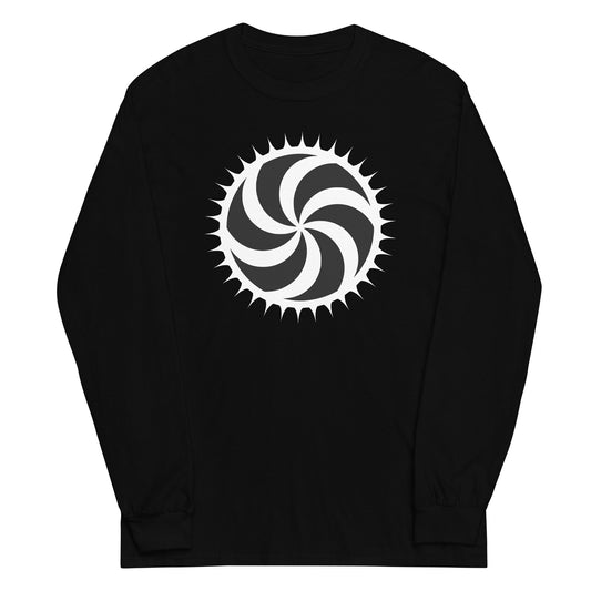 White Deadly Swirl design on unisex long sleeve shirt, front view