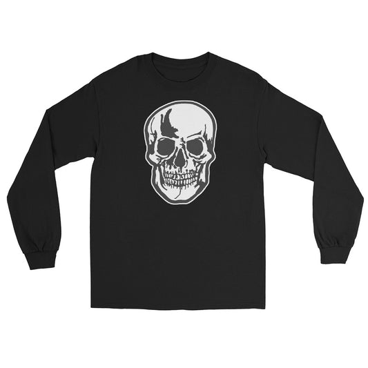 Halloween Human Skull design on unisex long sleeve shirt, front view