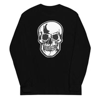 Halloween Human Skull design on unisex long sleeve shirt, front view