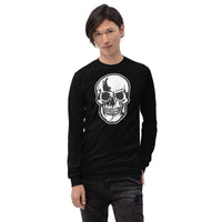 Halloween Human Skull design on unisex long sleeve shirt, front view