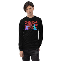 Samurai Duel Rising Sun design on unisex long sleeve shirt, front view