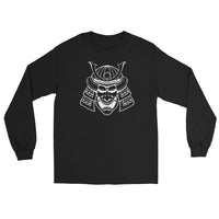 White Samurai Kabuto Mask design on unisex long sleeve shirt, front view