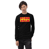 Yellow Red Porn Star Logo design on unisex long sleeve shirt, front view