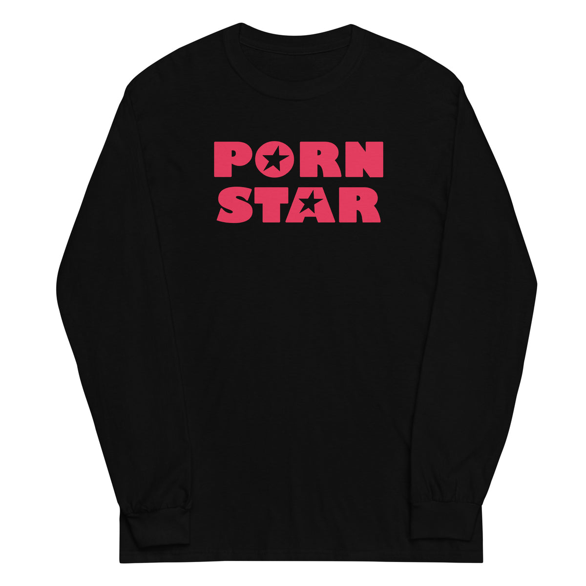 Red Porn Star Logo design on unisex long sleeve shirt, front view