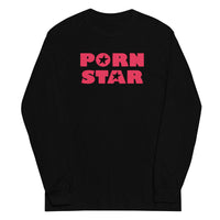 Red Porn Star Logo design on unisex long sleeve shirt, front view