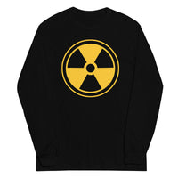Radiation Warning Symbol design on unisex long sleeve shirt, front view