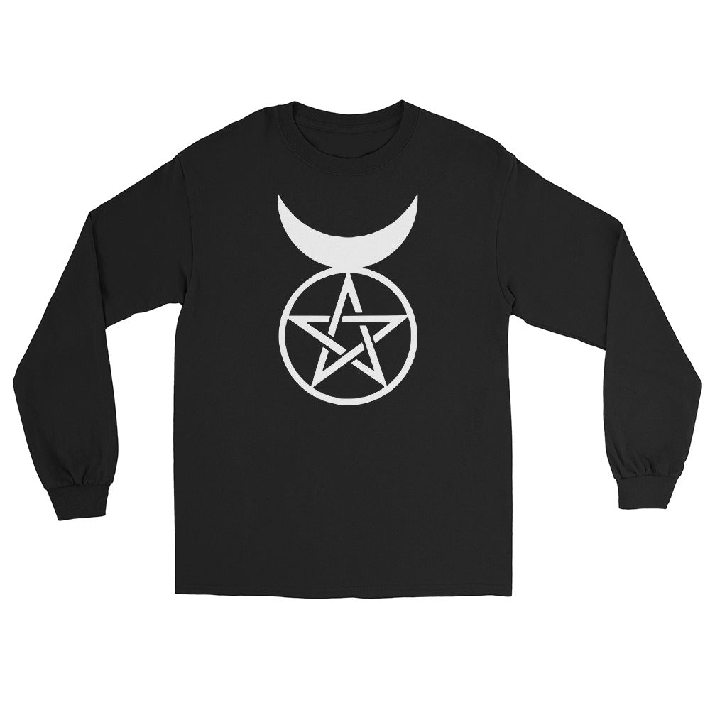 Horned God design on unisex long sleeve shirt, front view