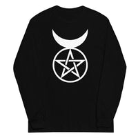 Horned God design on unisex long sleeve shirt, front view