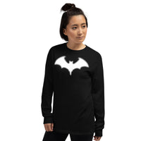 Blurry Bat design on unisex long sleeve shirt, left-front view