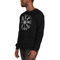 Vegvisir Wayfinder design on unisex long sleeve shirt, left-front view