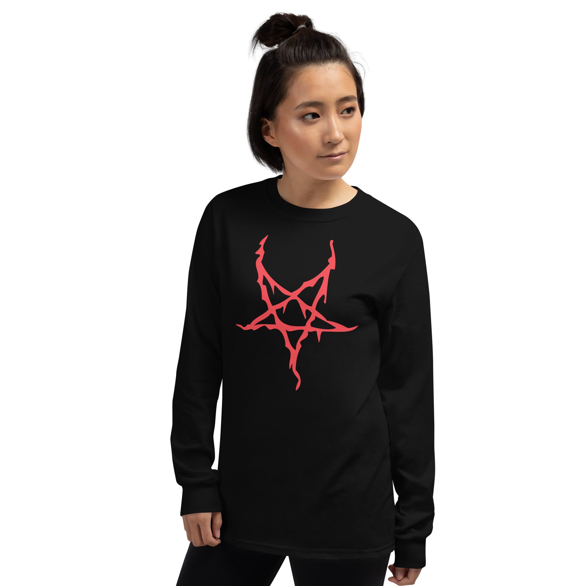 Red Melting Inverted Pentagram Black Metal Style Long Sleeve Shirt