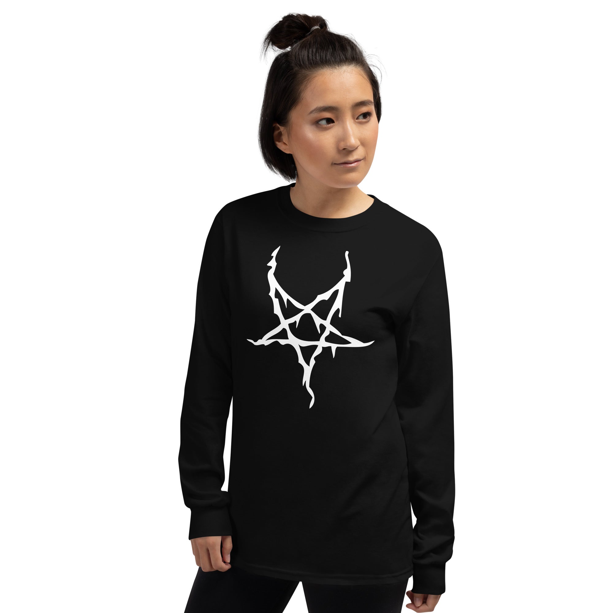 White Melting Inverted Pentagram Black Metal Style Long Sleeve Shirt