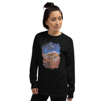Carina Nebula JWST design on unisex long sleeve shirt, left-front view