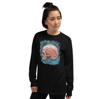 Mystical Blood Skull Side design on unisex long sleeve shirt, left-front view