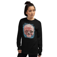 Mystical Blood Skull Front design on unisex long sleeve shirt, left-front view