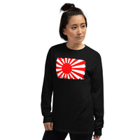 Japan Rising Sun Flag design on unisex long sleeve shirt, left-front view