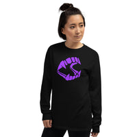 Purple Vampire Fangs design on unisex long sleeve shirt, left-front view