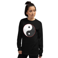 Yin Yang Symbol design on unisex long sleeve shirt, left-front view