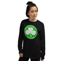 Silver Shamrock Novelties design on unisex long sleeve shirt, left-front view