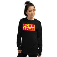 Yellow Red Porn Star Logo design on unisex long sleeve shirt, left-front view