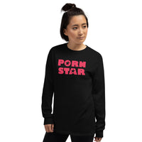 Red Porn Star Logo design on unisex long sleeve shirt, left-front view
