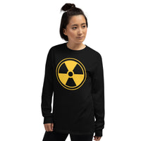 Radiation Warning Symbol design on unisex long sleeve shirt, left-front view