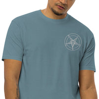 White Sigil of Baphomet design on unisex T-shirt, detail view
