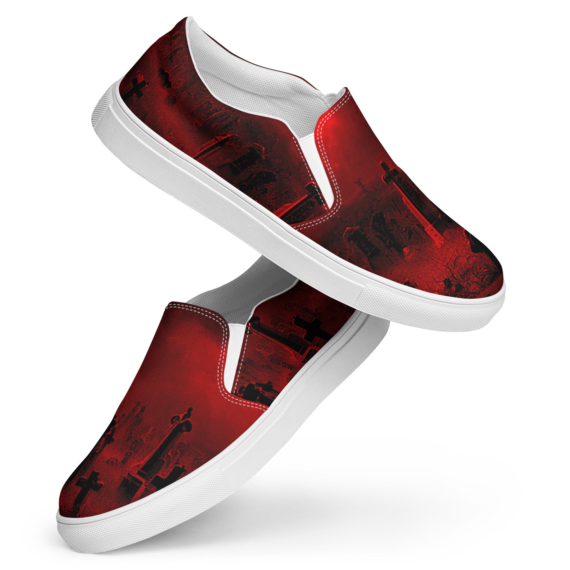 Blood Red Cemetery Tombstone Graveyard Scene Men’s slip-on canvas shoes