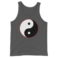 Yin Yang Symbol design on men's tank top, front view