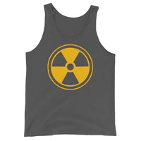 Radiation Warning Symbol design on men's tank top, front view