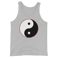 Yin Yang Symbol design on men's tank top, front view