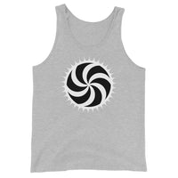 White Deadly Swirl design on men's tank top, front view