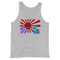 Samurai Duel Rising Sun design on men's tank top, front view