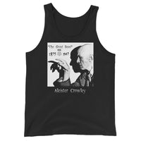 Aleister Crowley design on men's tank top, front view