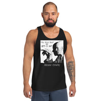 Aleister Crowley design on men's tank top, front view