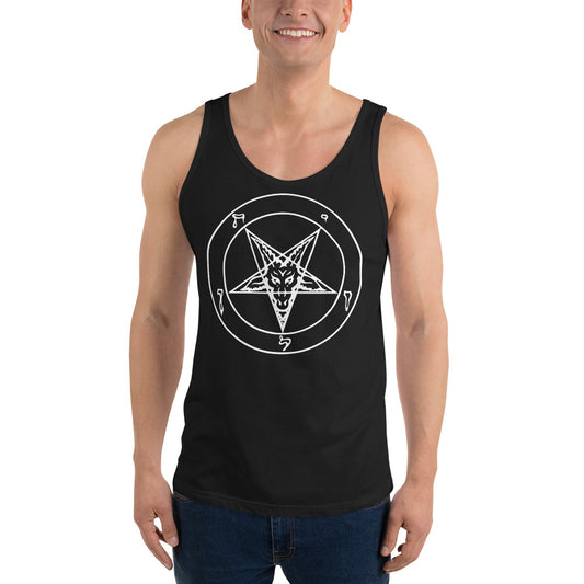 Sigil of Baphomet design on men's tank top, front view