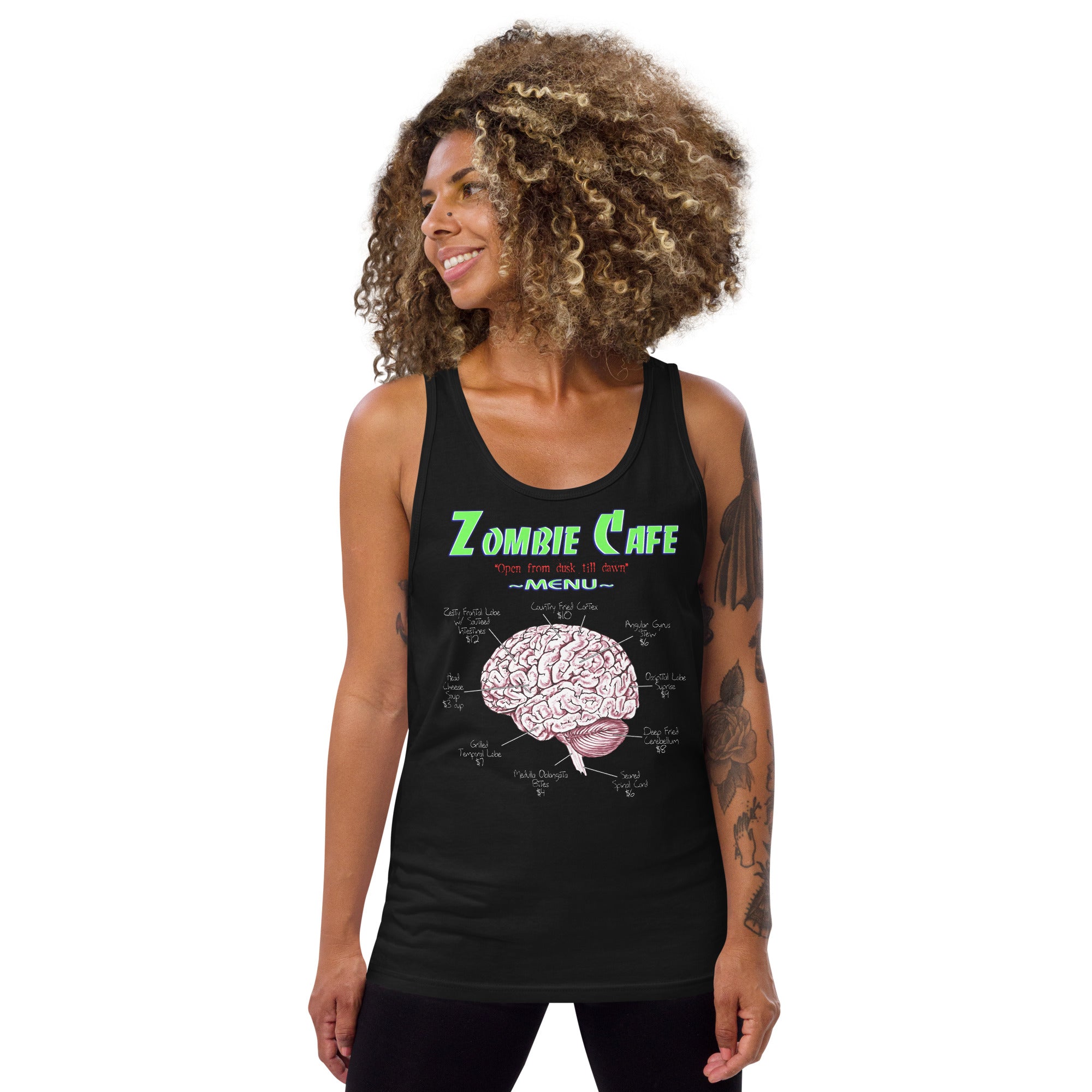 Zombie Cafe Brains Menu Horror Men's Tank Top Shirt - Edge of Life Designs