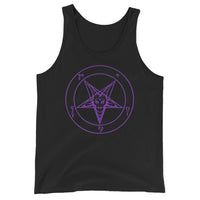 Purple Sigil of Baphomet design on men's tank top, front view
