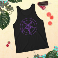 Purple Sigil of Baphomet design on men's tank top, front view