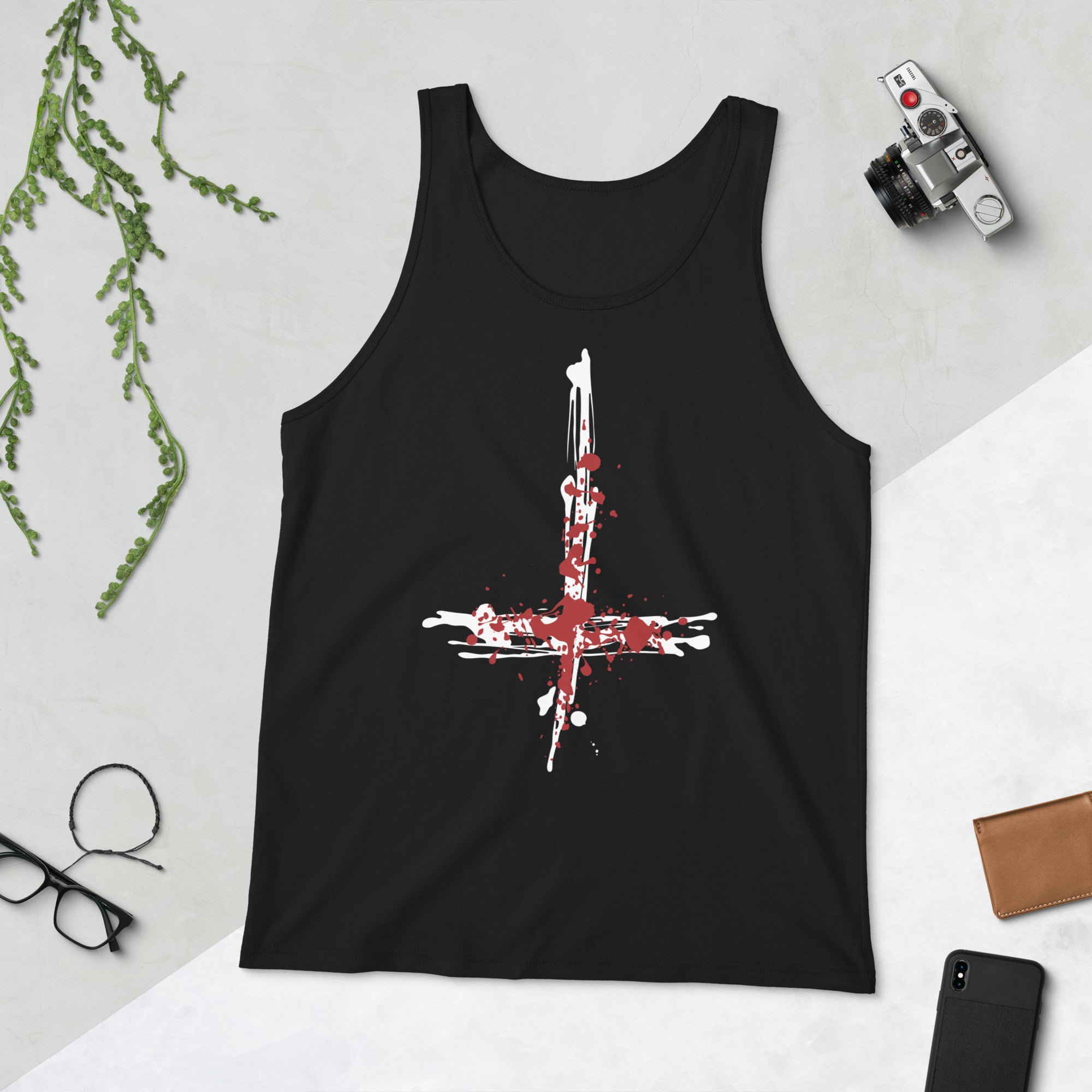 Inverted Cross Blood of Christ Men's Tank Top Shirt - Edge of Life Designs